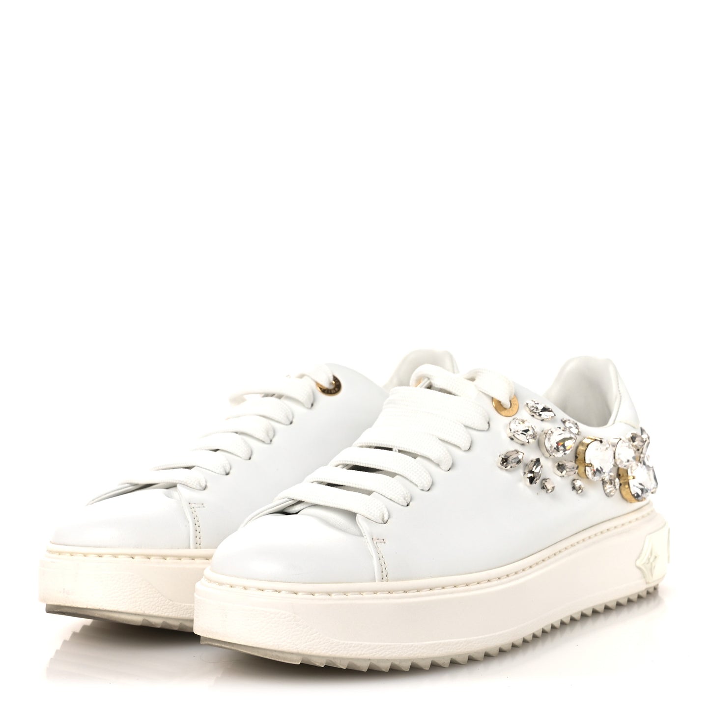 Lambskin Swarovski Crystal Monogram Time Out Sneakers 40 White