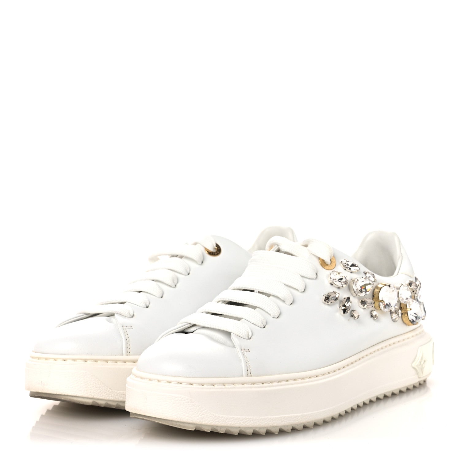Louis Vuitton Lambskin Swarovski Crystal Monogram Time Out Sneakers 40 White 4 of 10