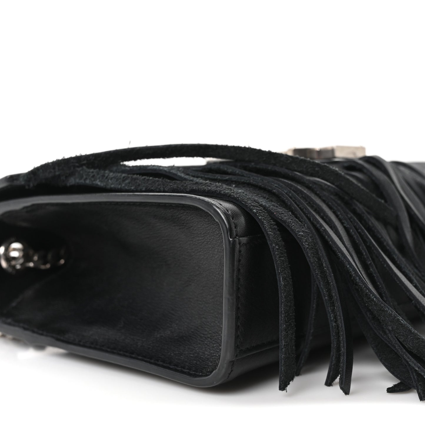 Calfskin Fringe Small Monogram Satchel Black