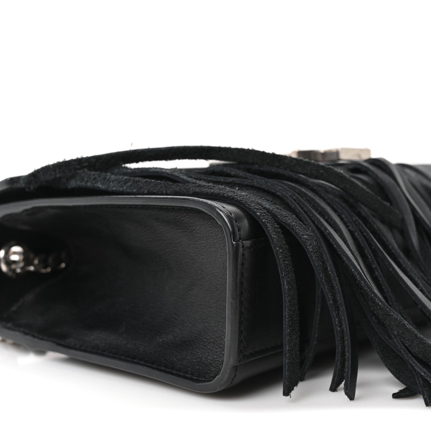 Saint Laurent Calfskin Fringe Small Monogram Satchel Black 9 of 10