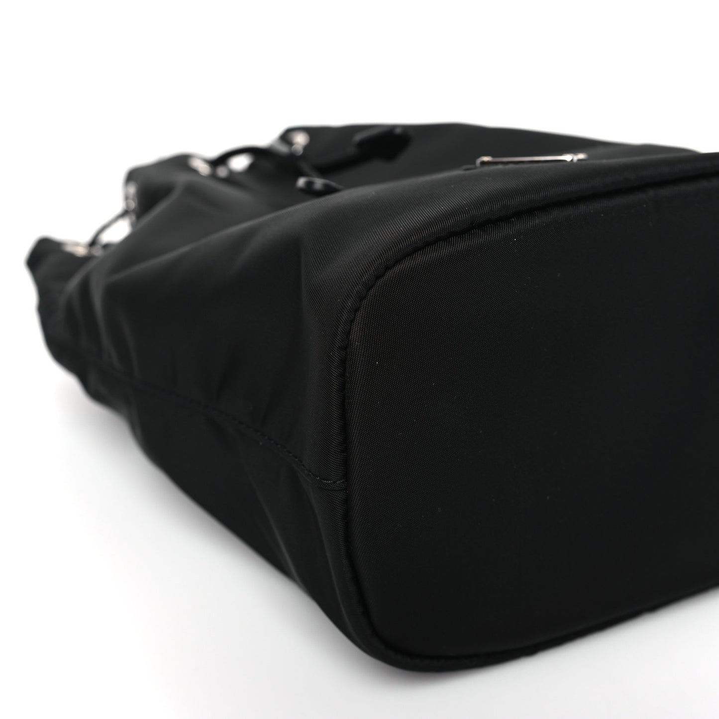 Saffiano Tessuto Nylon Vela Bucket Wristlet Black
