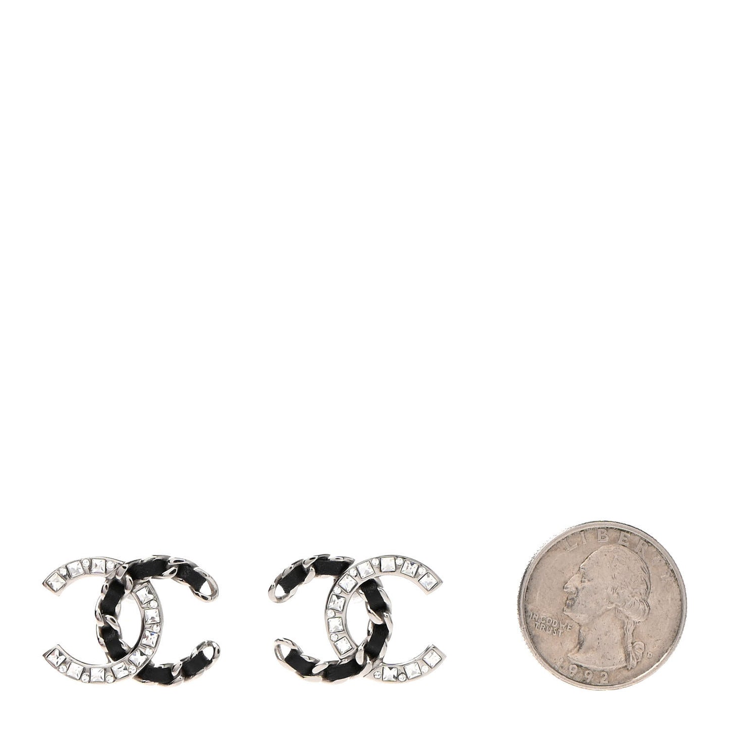 Crystal Baguette Lambskin Large CC Earrings Silver Black