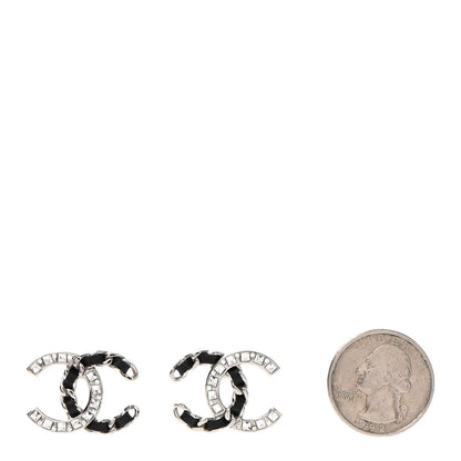 Chanel Crystal Baguette Lambskin Large CC Earrings Silver Black 2 of 6