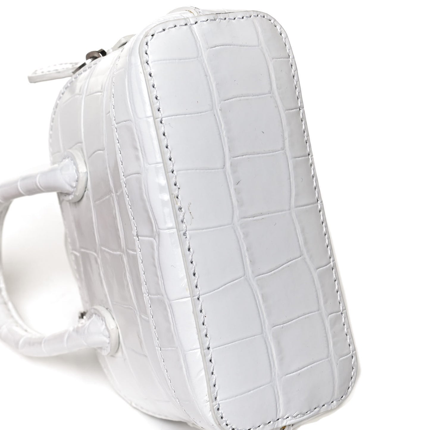 Calfskin Logo Crocodile Embossed Mini Ville Top Handle Bag White Black