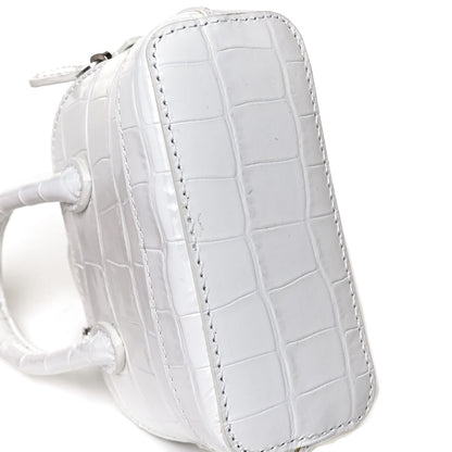 Balenciaga Calfskin Logo Crocodile Embossed Mini Ville Top Handle Bag White Black 12 of 13
