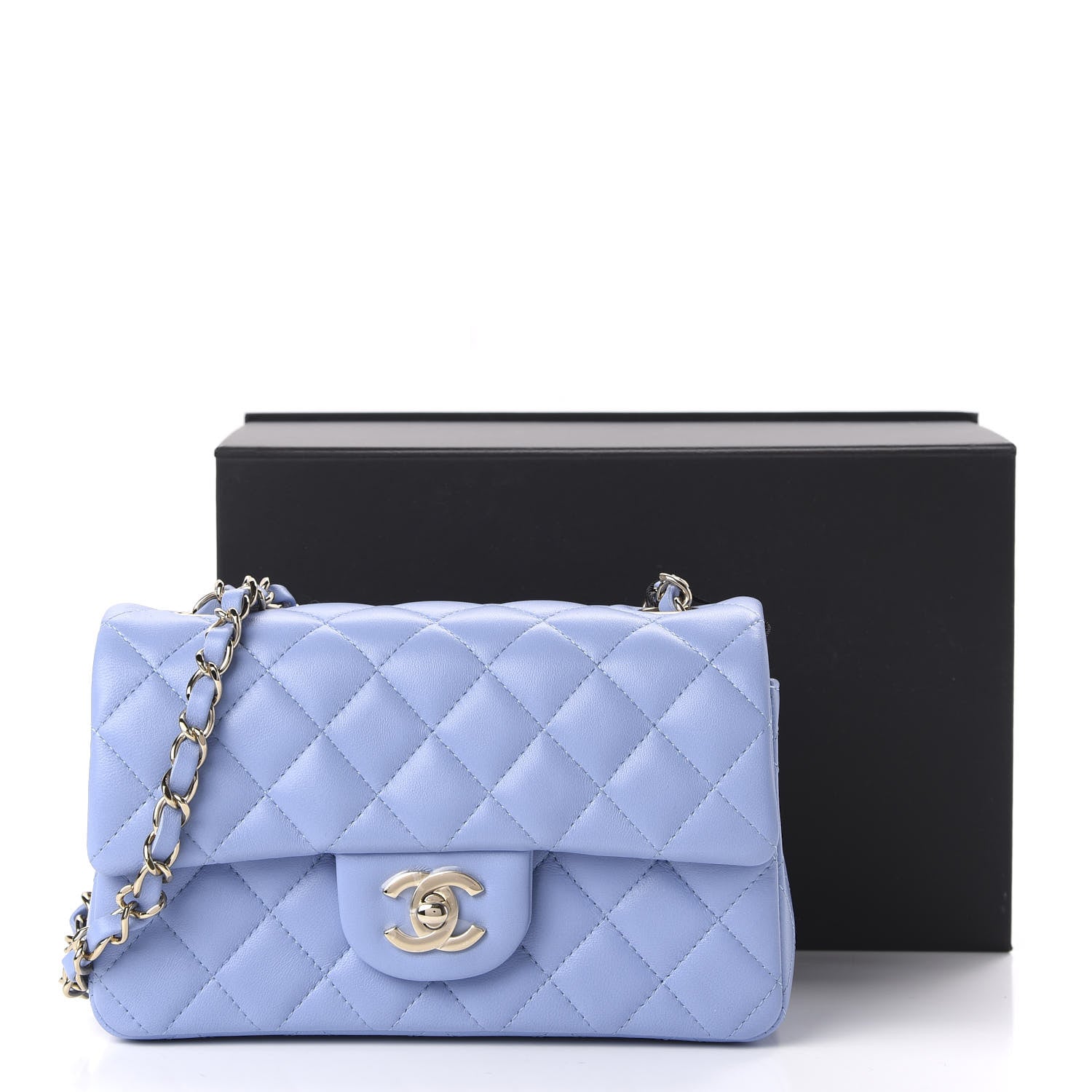 Chanel Lambskin Quilted Mini Rectangular Flap Light Blue 648659