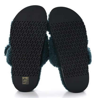 Hermes Woolskin Womens Chypre Sandals 38 Vert Anglais 5 of 8