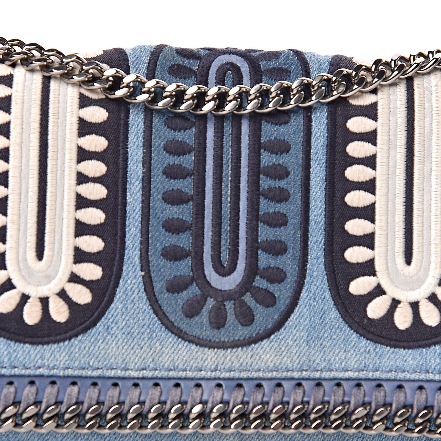 Eco Denim Embroidered Zigarette Falabella Crossbody Blue