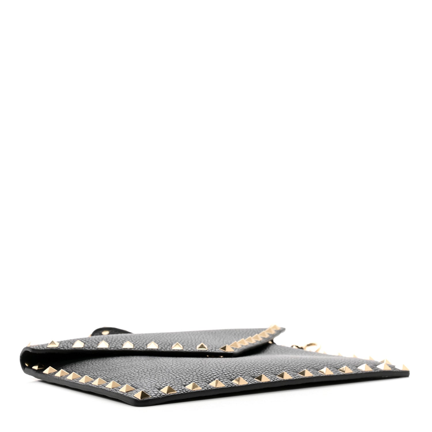 Valentino Garavani Pebbled Calfskin Medium Rockstud Envelope Flat Wristlet Pouch Black 4 of 8