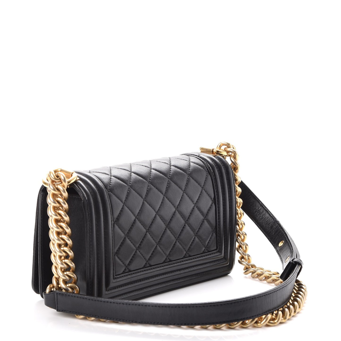 Lambskin Quilted Small Boy Flap Black