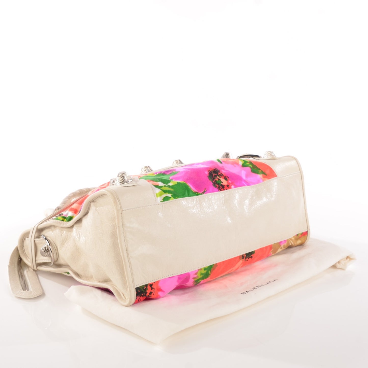 Agneau Canvas Floral Giant 21 Silver Hardware City White