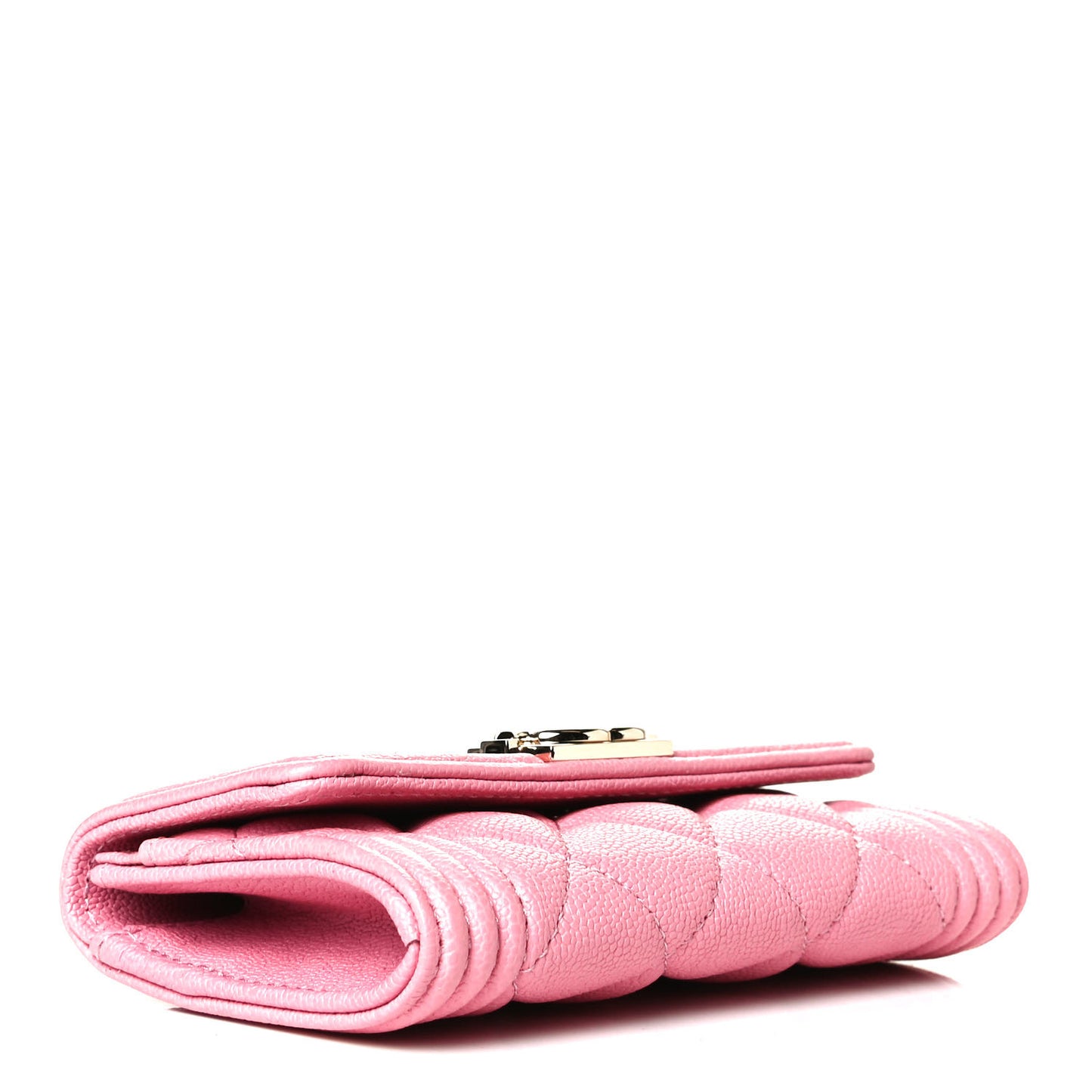 Caviar Quilted Boy Flap Card Holder Wallet Light Pink