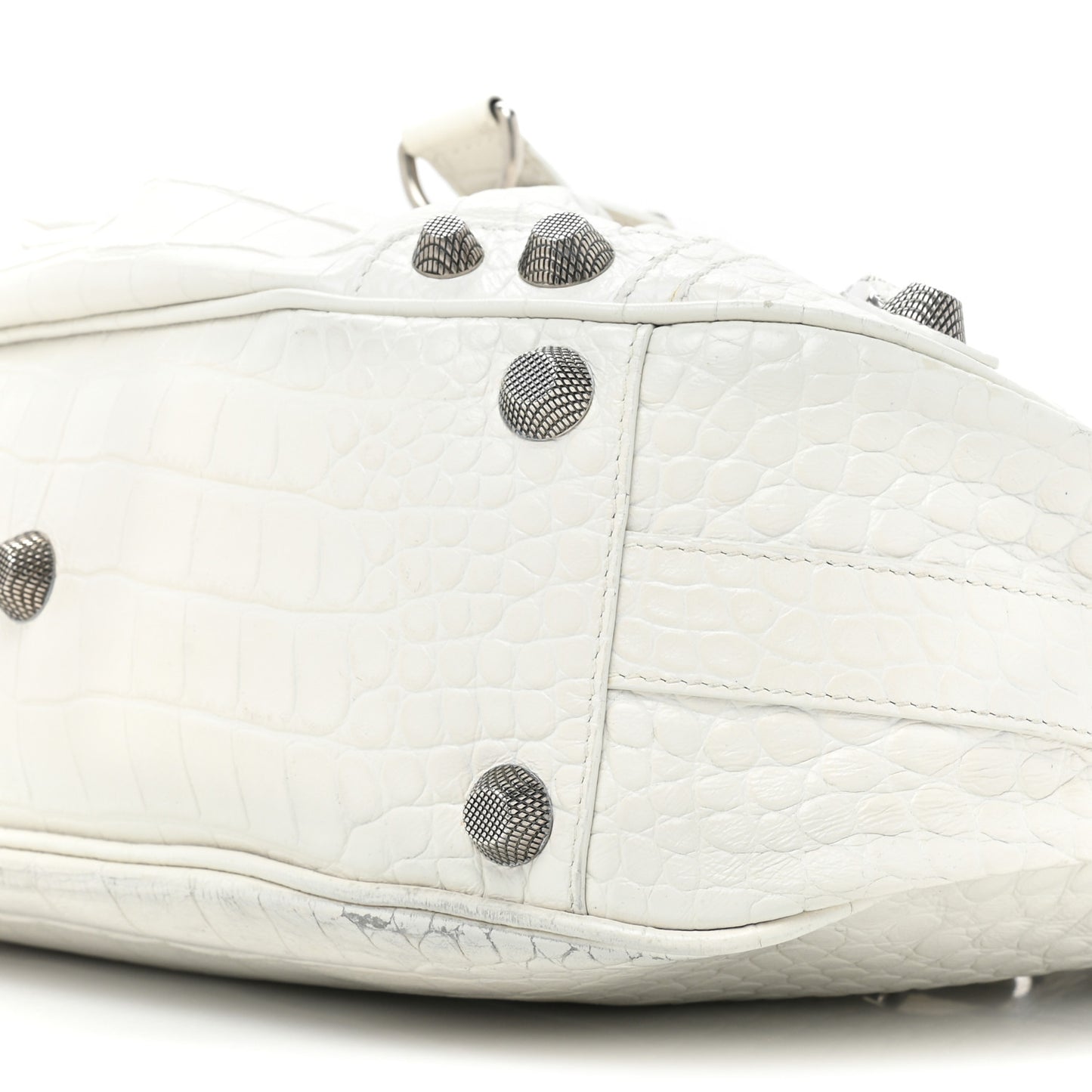 Extra Supple Calfskin Crocodile Embossed Medium Le Cagole Shoulder Bag White