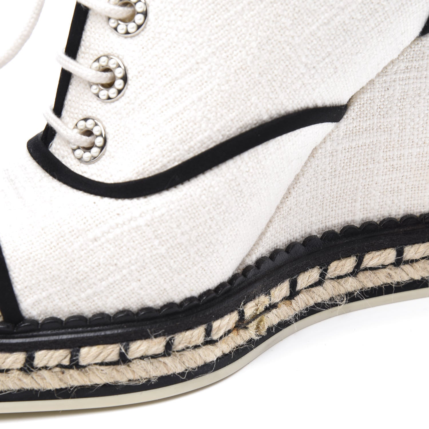 Chanel Raffia Lace Up Wedge Espadrilles 37 Beige 13 of 15