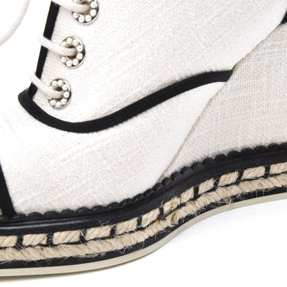Chanel Raffia Lace Up Wedge Espadrilles 37 Beige 13 of 15