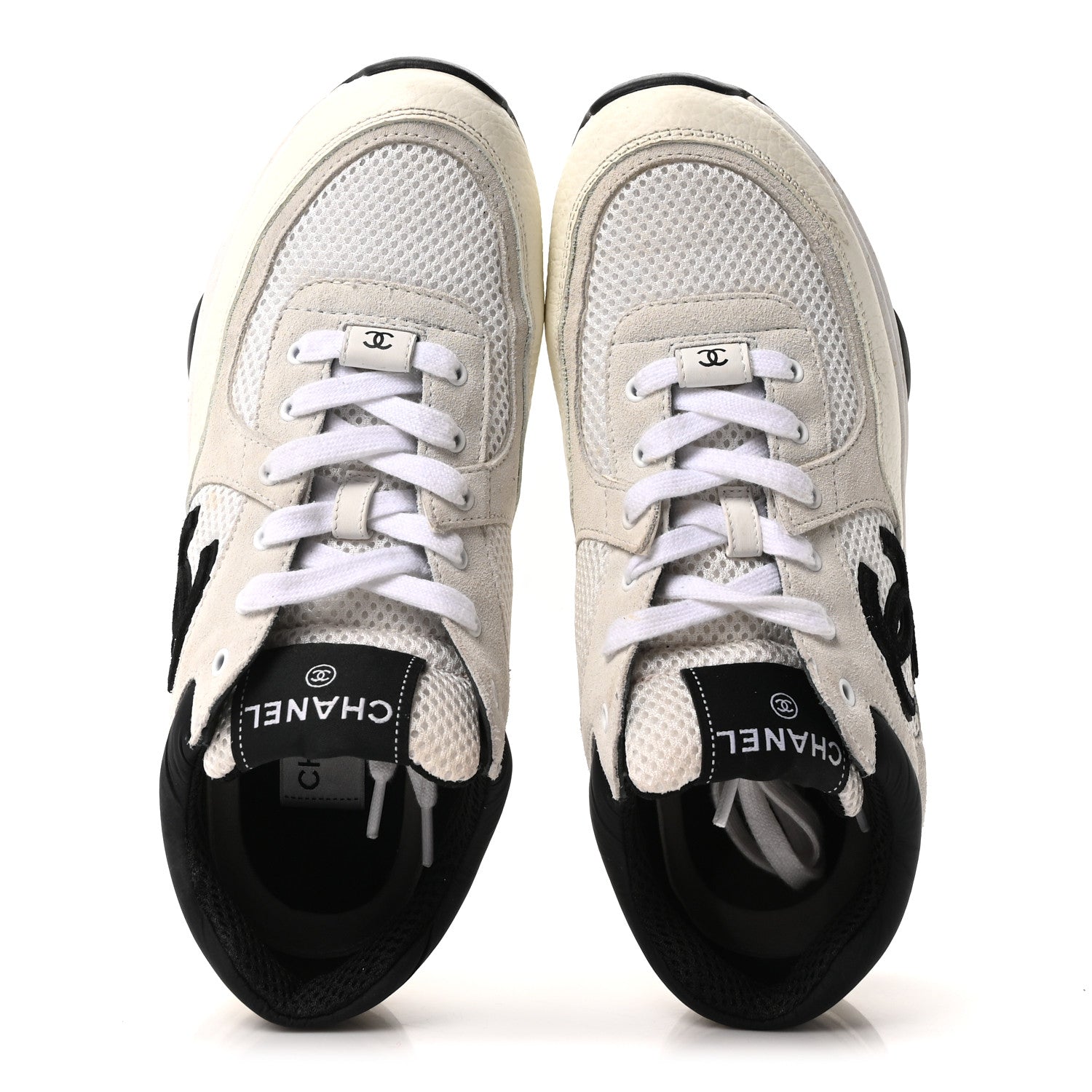 Chanel Mesh Suede Grained Calfskin Womens CC Sneakers 39 White Black 2 of 10