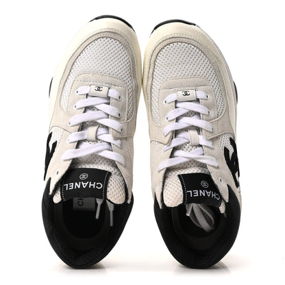 Chanel Mesh Suede Grained Calfskin Womens CC Sneakers 39 White Black 2 of 10