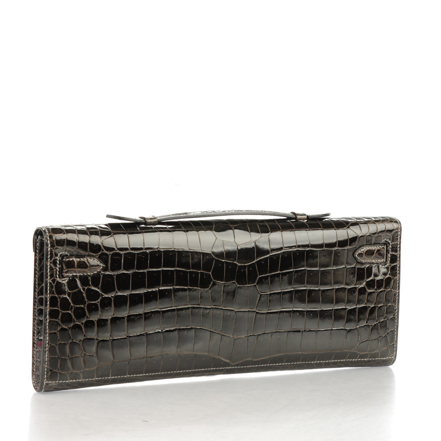 Hermes Shiny Porosus Crocodile Kelly Cut Pochette Graphite 2 of 16