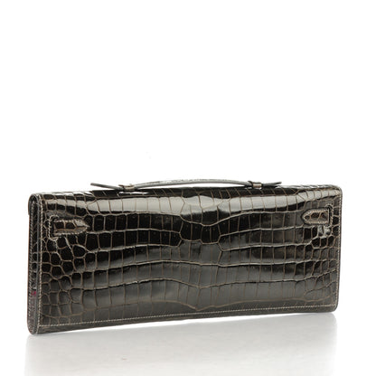 Hermes Shiny Porosus Crocodile Kelly Cut Pochette Graphite 2 of 16