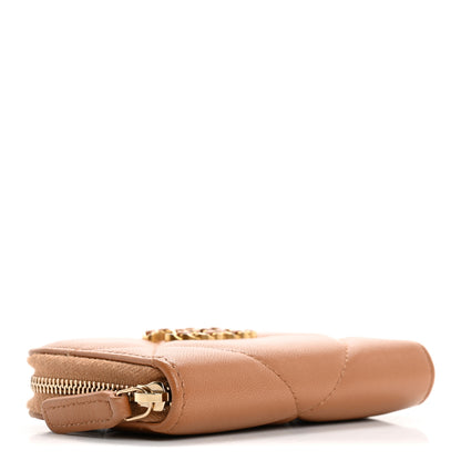 Chanel Lambskin Quilted Chanel 19 Zip Around Coin Purse Wallet Brown 4 of 13