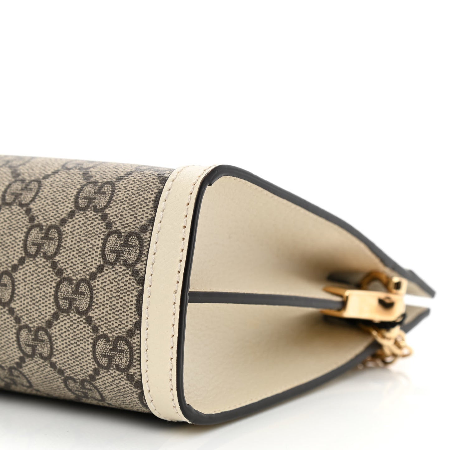 GG Supreme Monogram Textured Calfskin Web Small Ophidia Chain Shoulder Bag Beige Ebony Mystic White