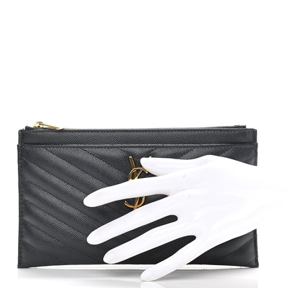 Saint Laurent Grain De Poudre Chevron Monogram Bill Pouch Storm 2 of 8