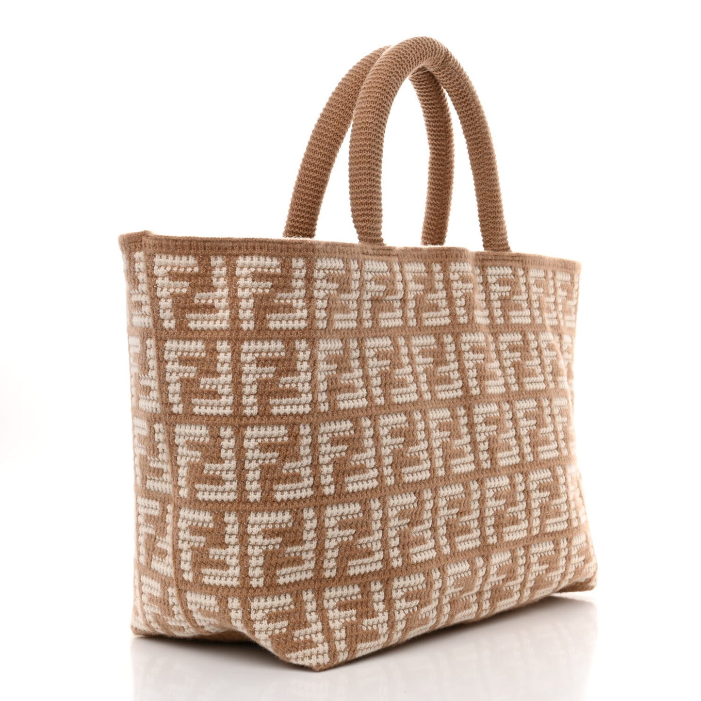 Cashmere Knit FF Large Shopper Tote Cammello