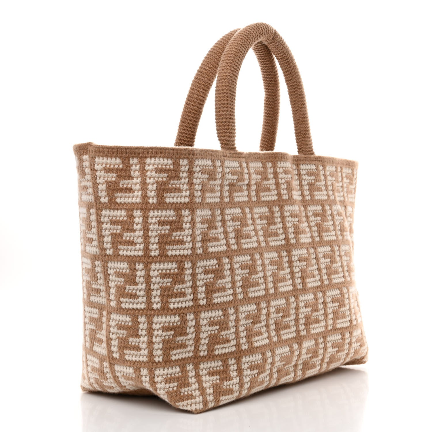 Fendi Cashmere Knit FF Large Shopper Tote Cammello 3 of 10