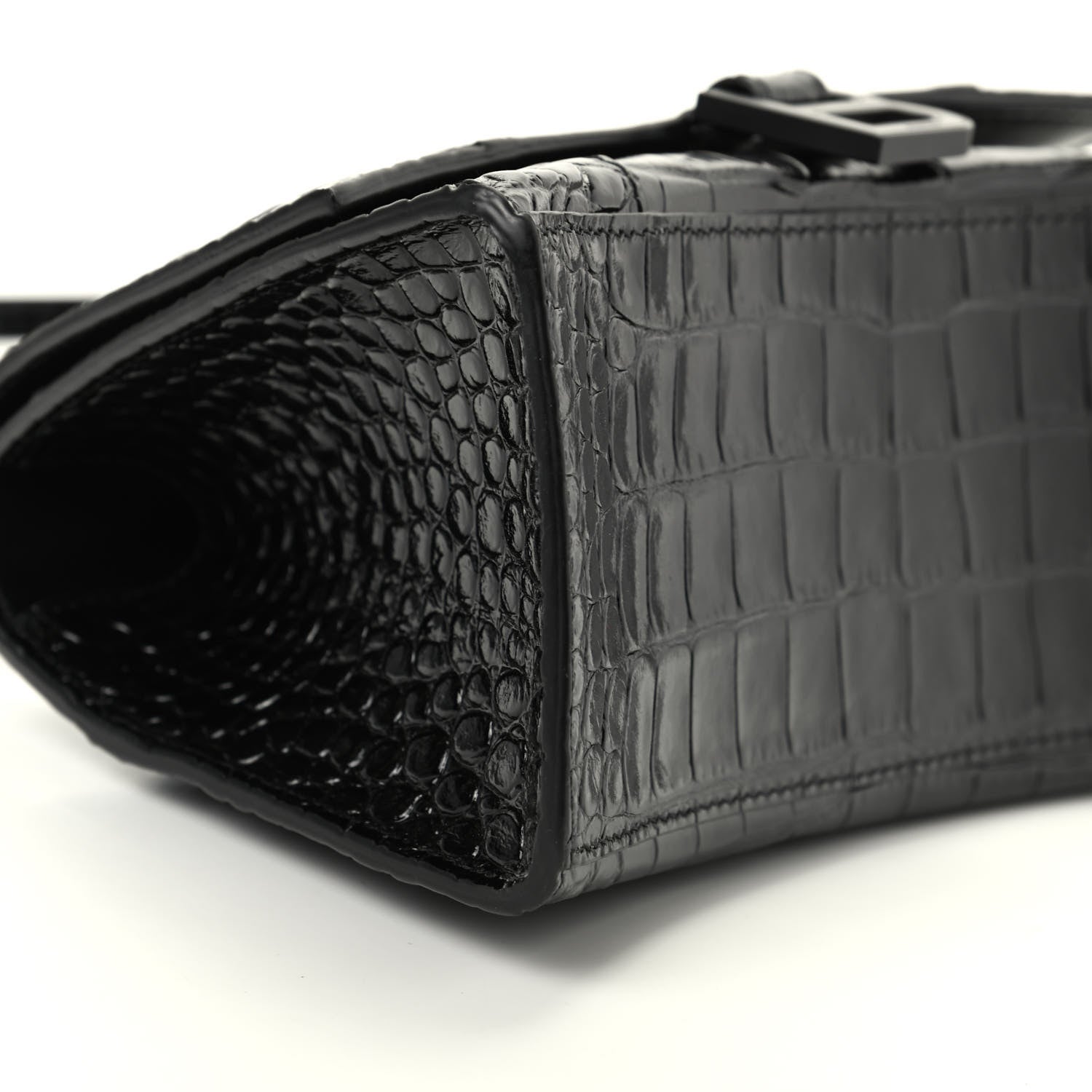 Balenciaga Shiny Calfskin Monochrome Crocodile Embossed Small Hourglass Top Handle Bag Black 6 of 8