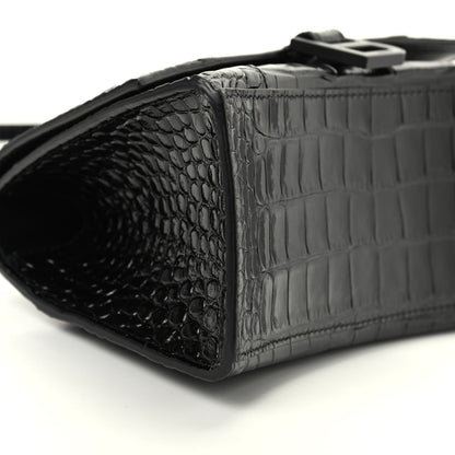 Balenciaga Shiny Calfskin Monochrome Crocodile Embossed Small Hourglass Top Handle Bag Black 6 of 8