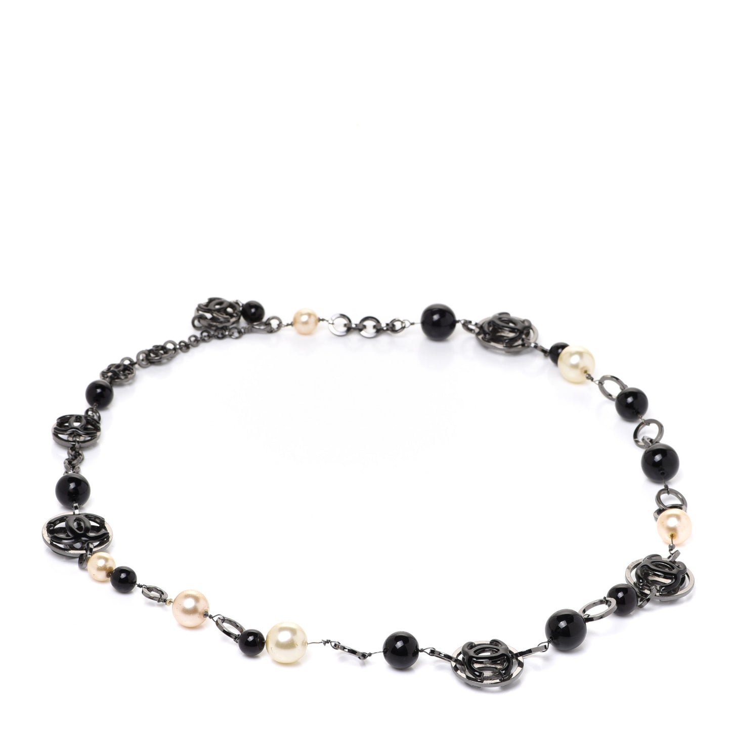 Enamel Beaded Pearl CC Belt Black White