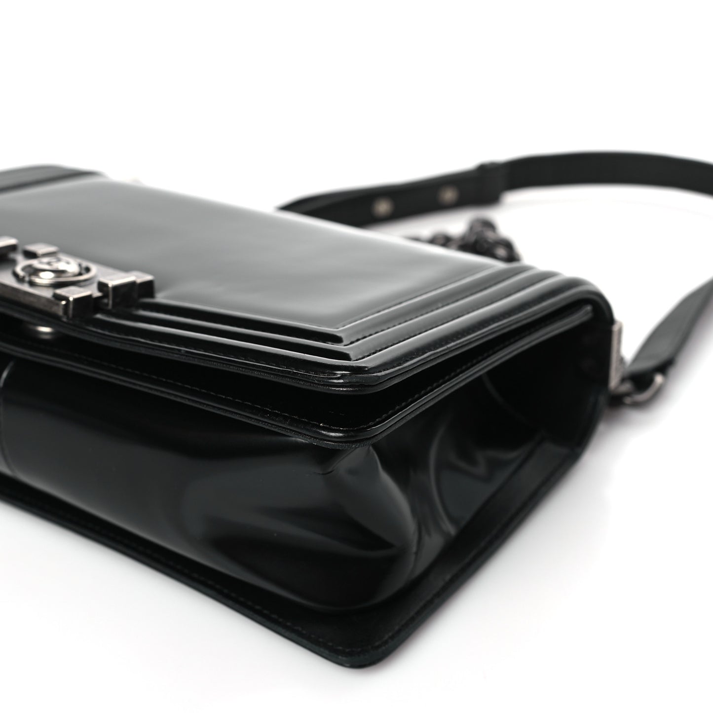 Glazed Calfskin Medium Boy Flap Black