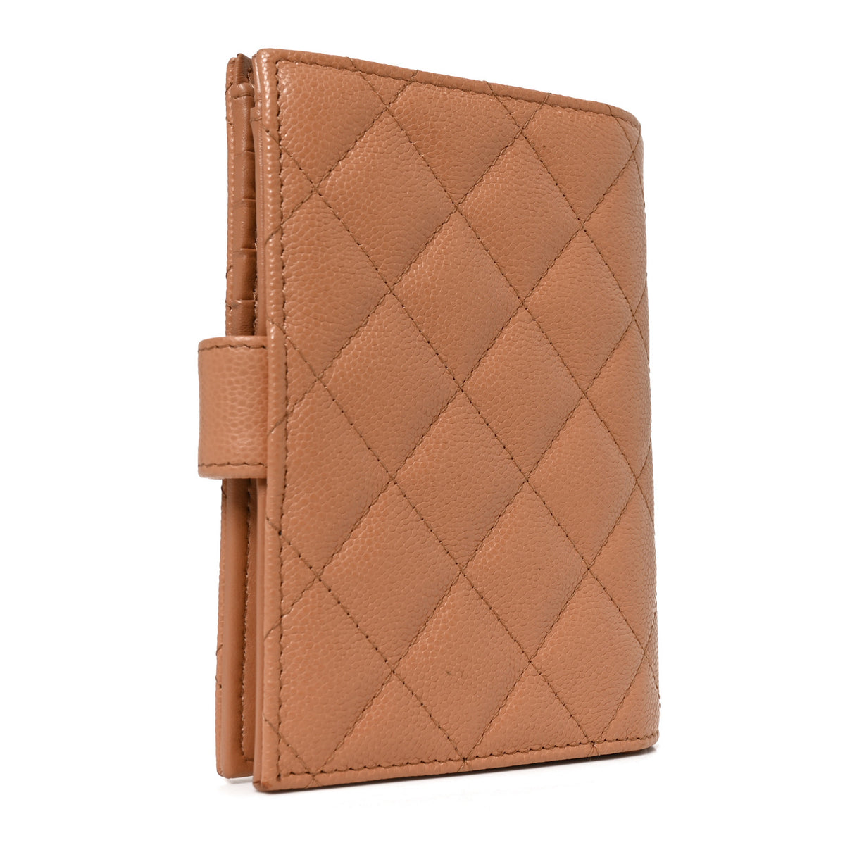 Caviar Quilted Passport Holder Dark Beige