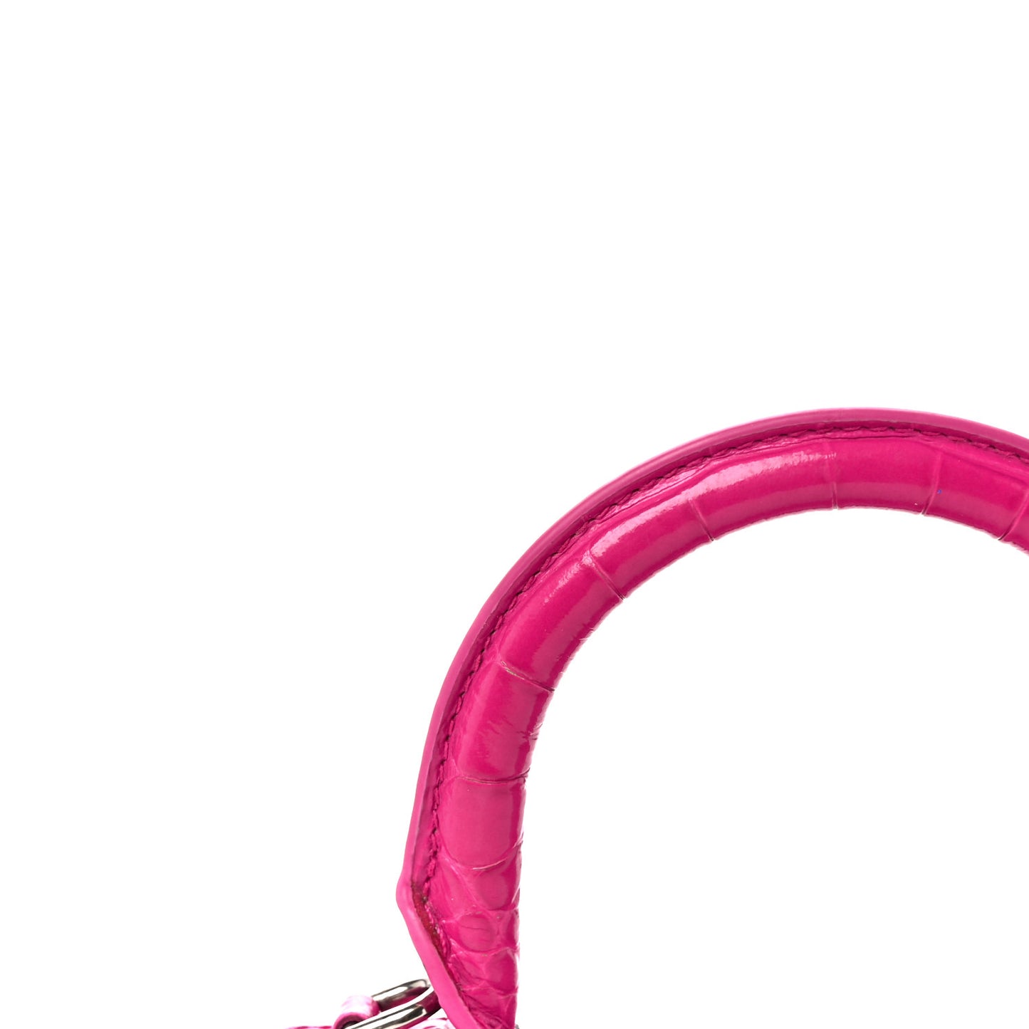 Shiny Calfskin Crocodile Embossed Hourglass Top Handle Bag XS Lipstick Pink
