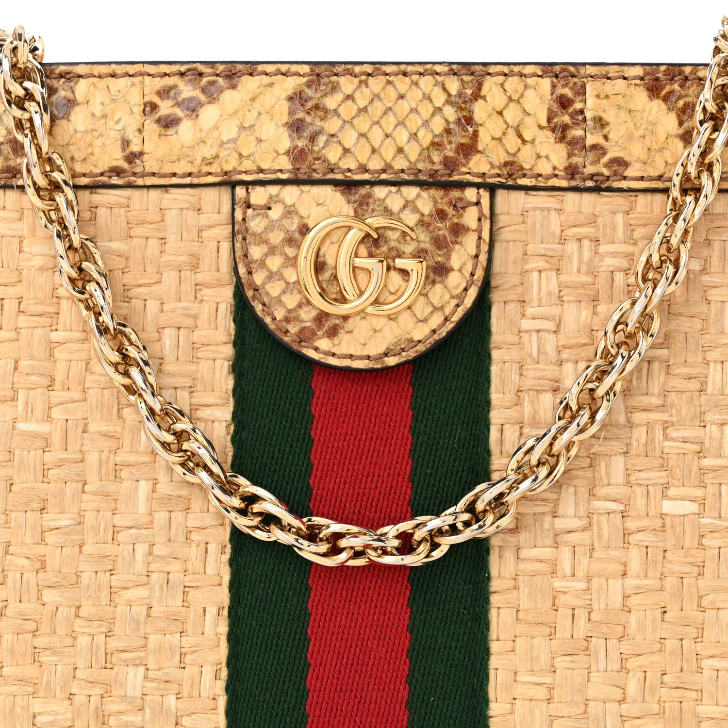 Gucci Raffia Elaphe GG Small Ophidia Chain Shoulder Bag Natural Cream Brown 8 of 10