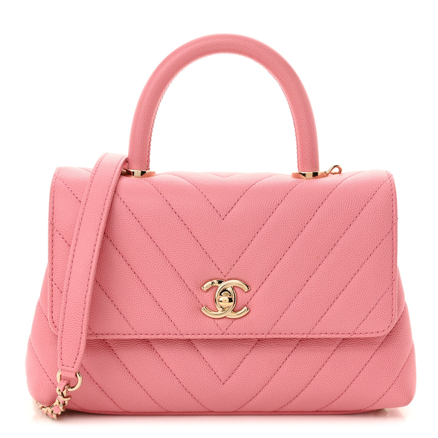Caviar Chevron Quilted Mini Coco Handle Flap Pink