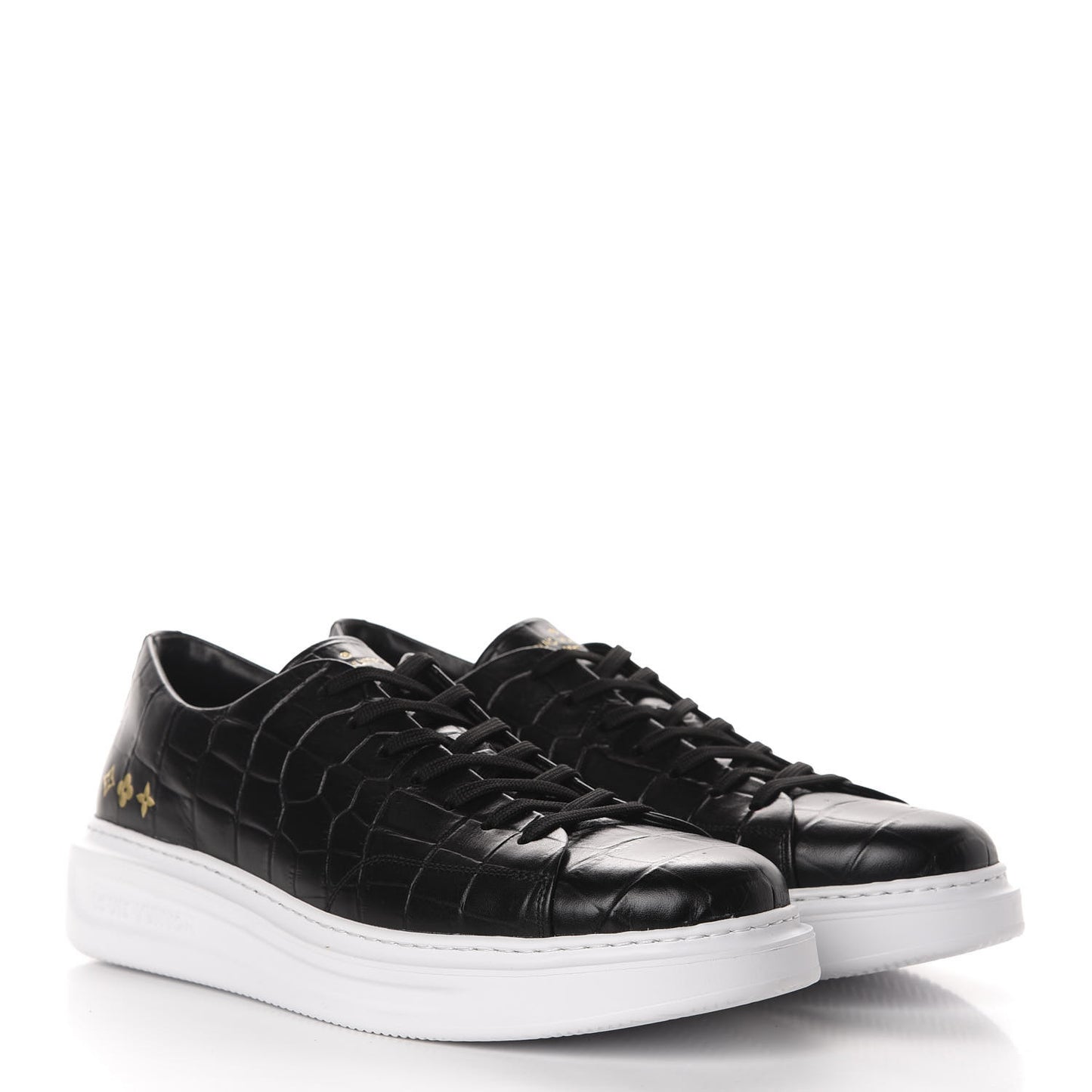 Calfskin Crocodile Embossed Monogram Beverly Hills Sneakers 9 Black
