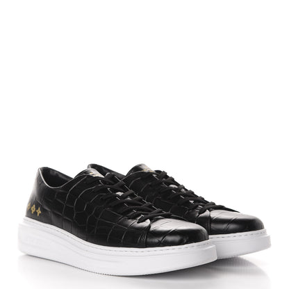 Louis Vuitton Calfskin Crocodile Embossed Monogram Beverly Hills Sneakers 9 Black 3 of 10