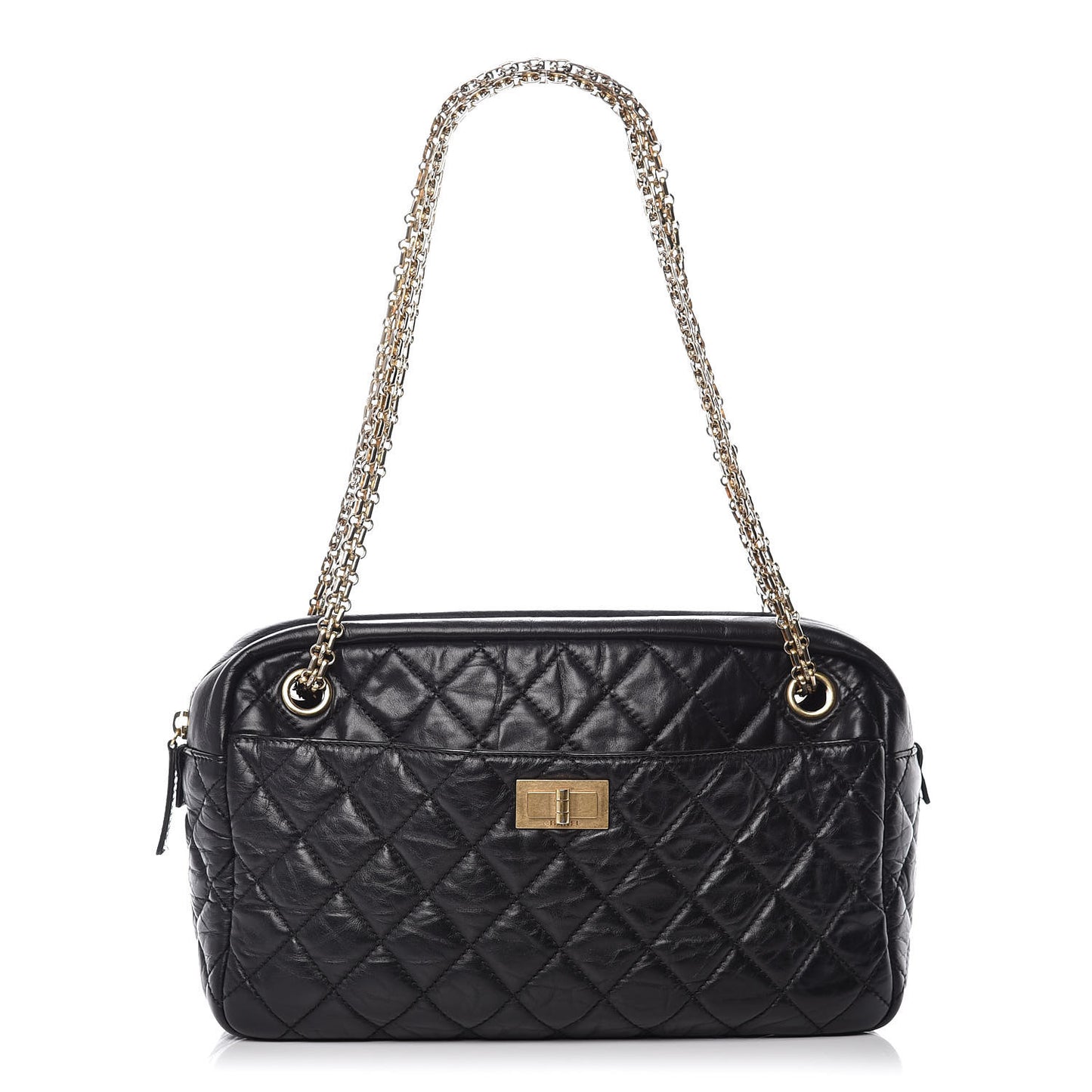 Aged Calfskin Quilted Medium Reissue Camera Case Black