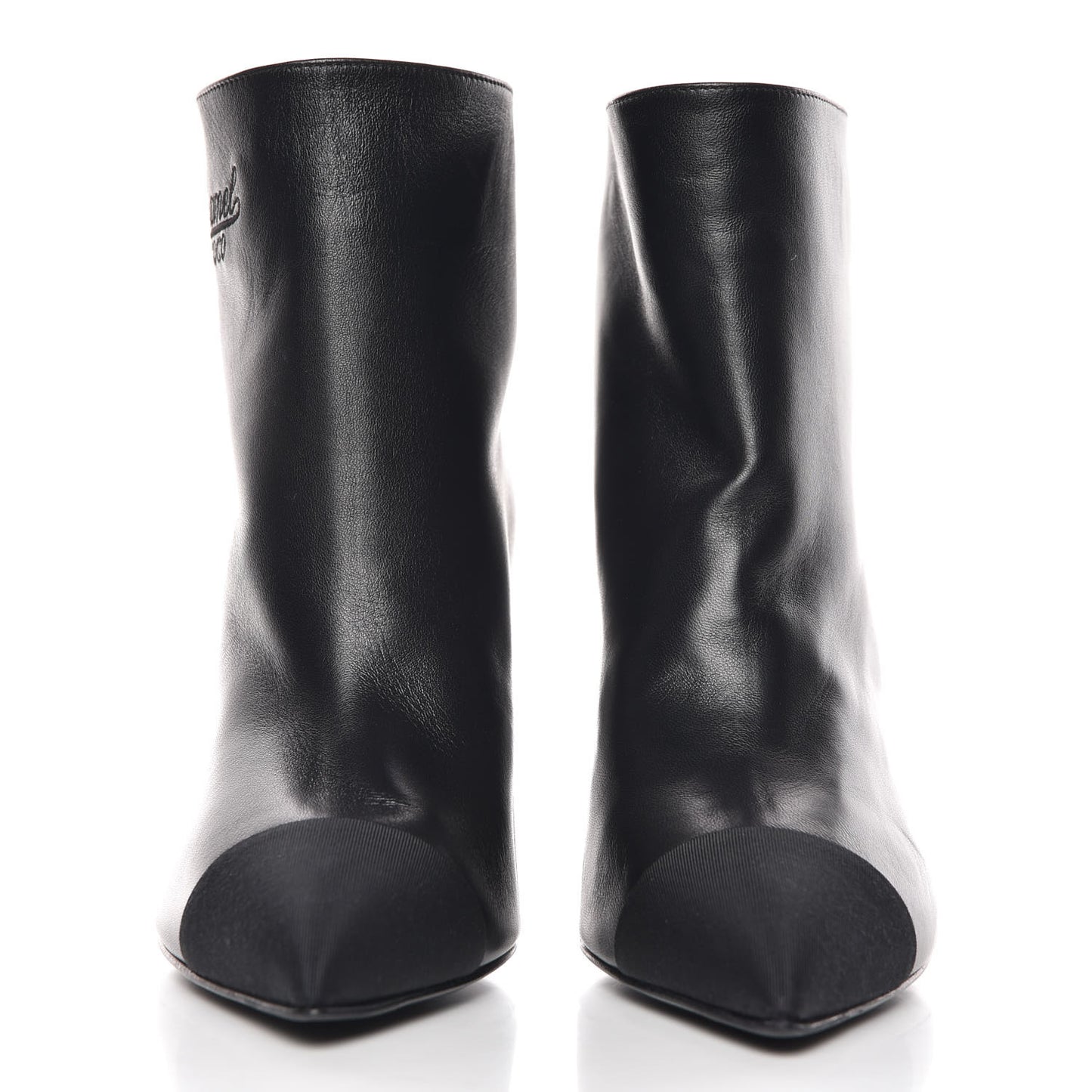 Lambskin Grosgrain Cap Toe Short Ankle Boots 37.5 Black