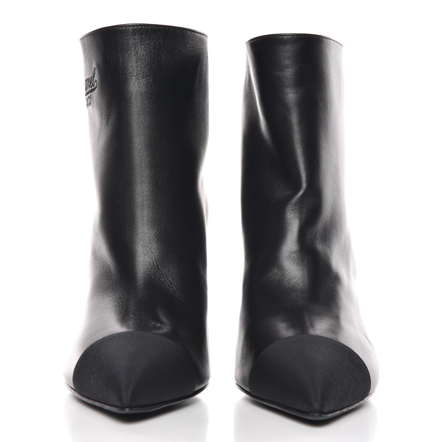 Chanel Lambskin Grosgrain Cap Toe Short Ankle Boots 37.5 Black 3 of 11