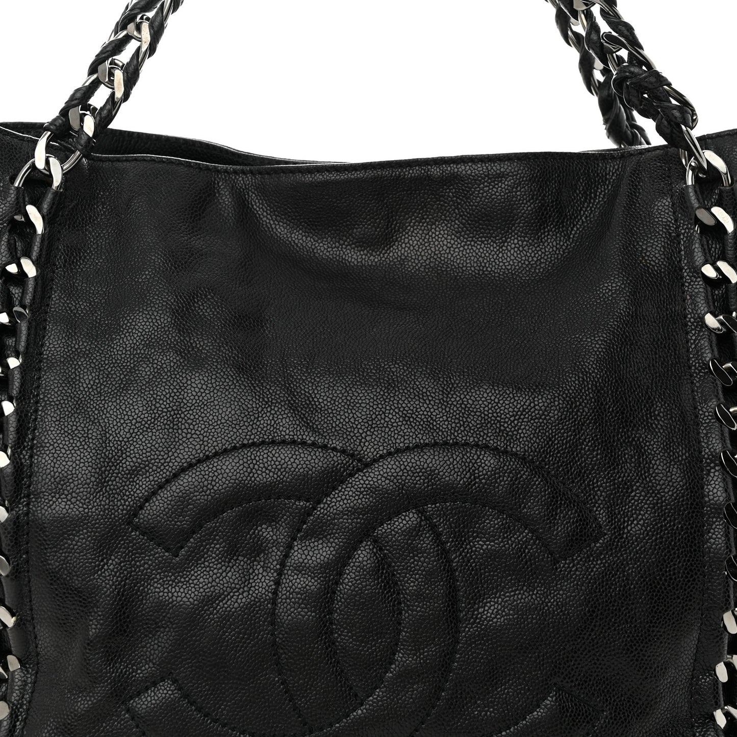 Glazed Calfskin Modern Chain Tote Black