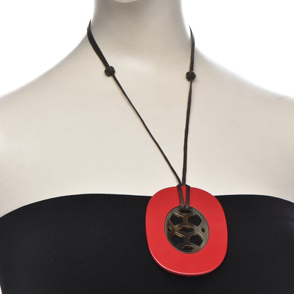 Hermes Buffalo Horn Lacquer Lift Necklace GM Rouge Carmin 2 of 7