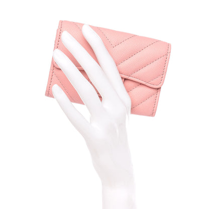 Chanel Caviar Chevron Quilted Flap Card Holder Pink 2 of 9