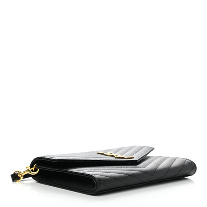 Saint Laurent Grain De Poudre Matelasse Chevron Monogram Envelope Clutch Black 5 of 7