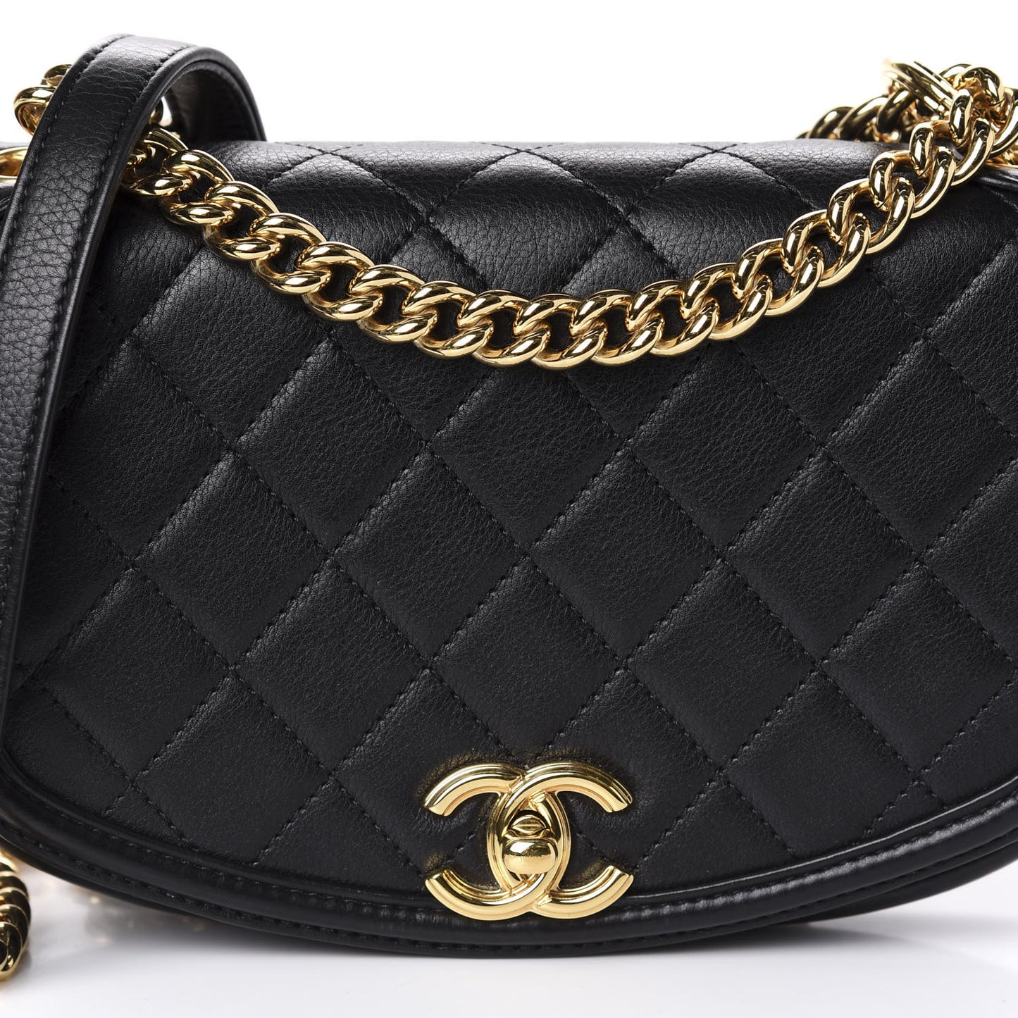 Calfskin Quilted Small Underline Flap Black