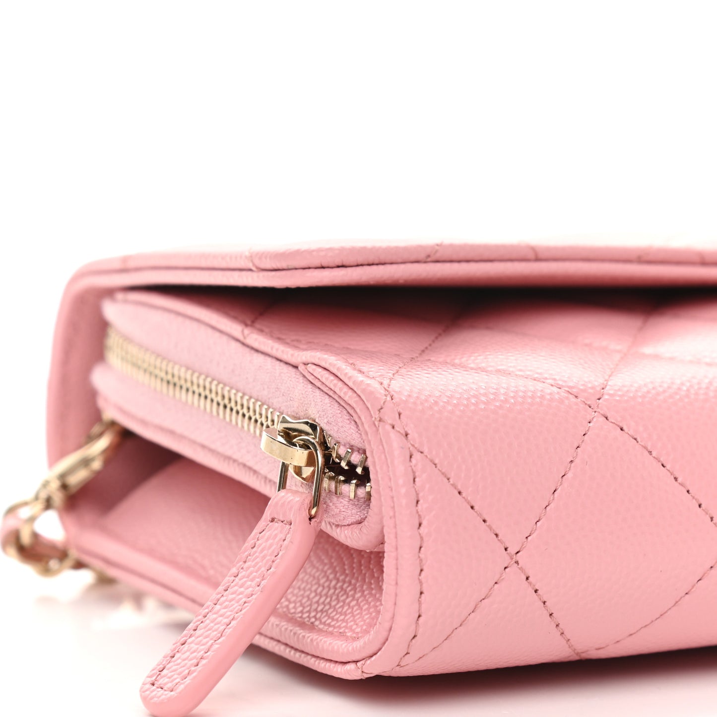 Caviar Quilted Phone Holder Wallet on Removable Chain Pink