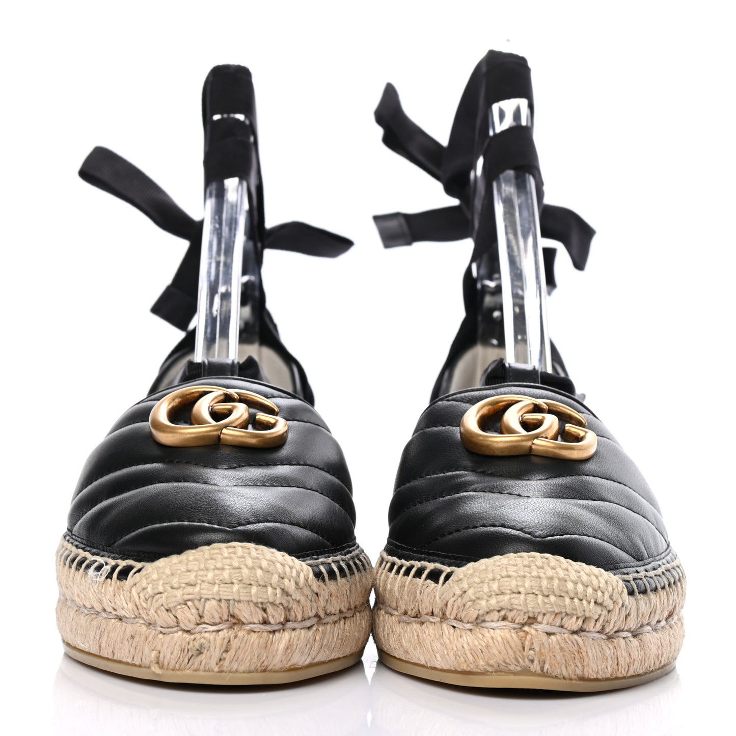 Nappa Matelasse GG Marmont Ankle Wrap Espadrilles 35 Black