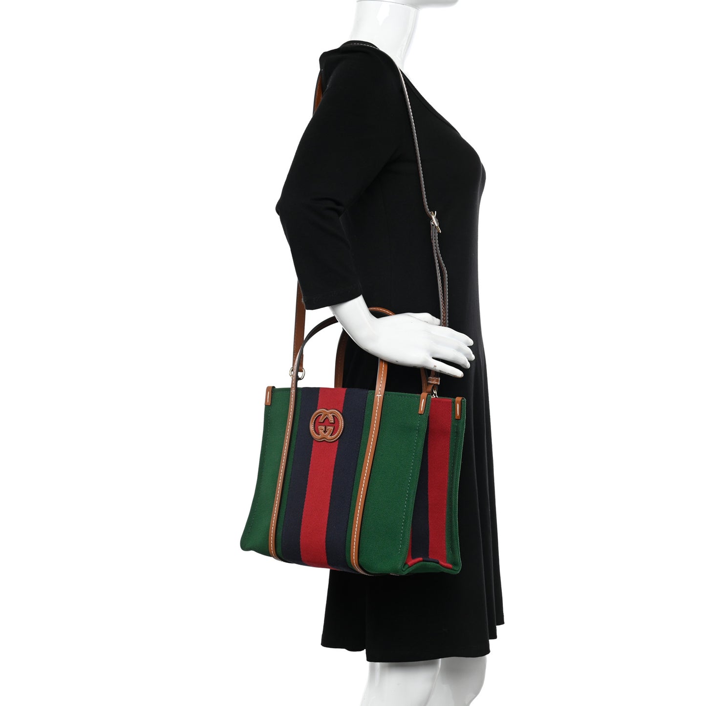 Canvas Calfskin Web Small Interlocking G Tote Bag Green Red