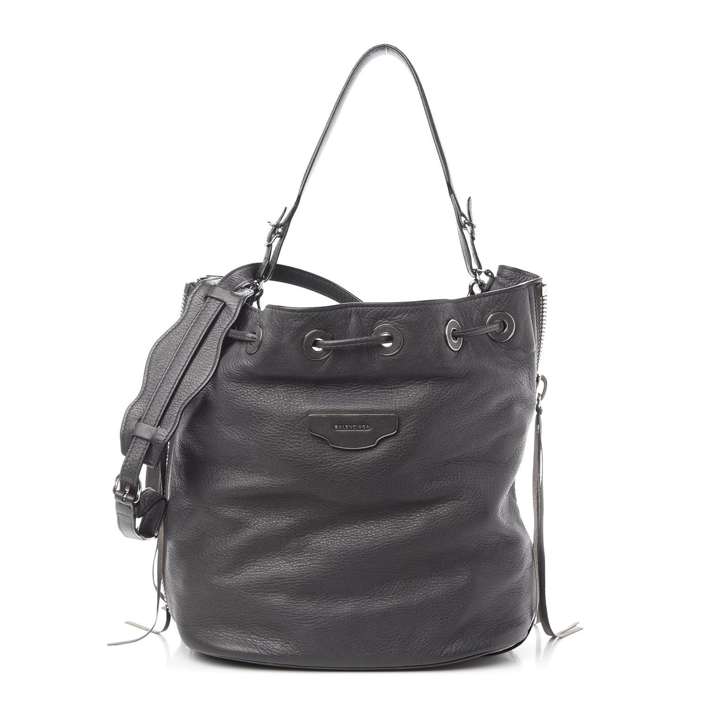 Veau Papier Plate Small Bucket Bag Gris Fossile